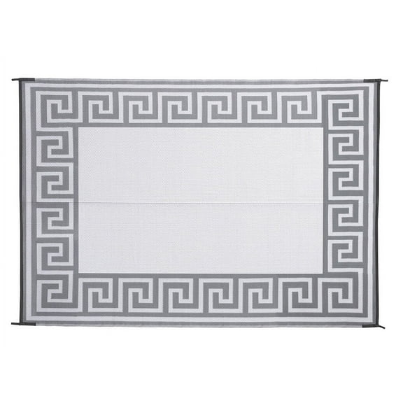 Patio Mats 9x12 Reversible RV Outdoor Patio Mat, Camping Mat, Greek Key, Gray (Reversible with 2 designs)