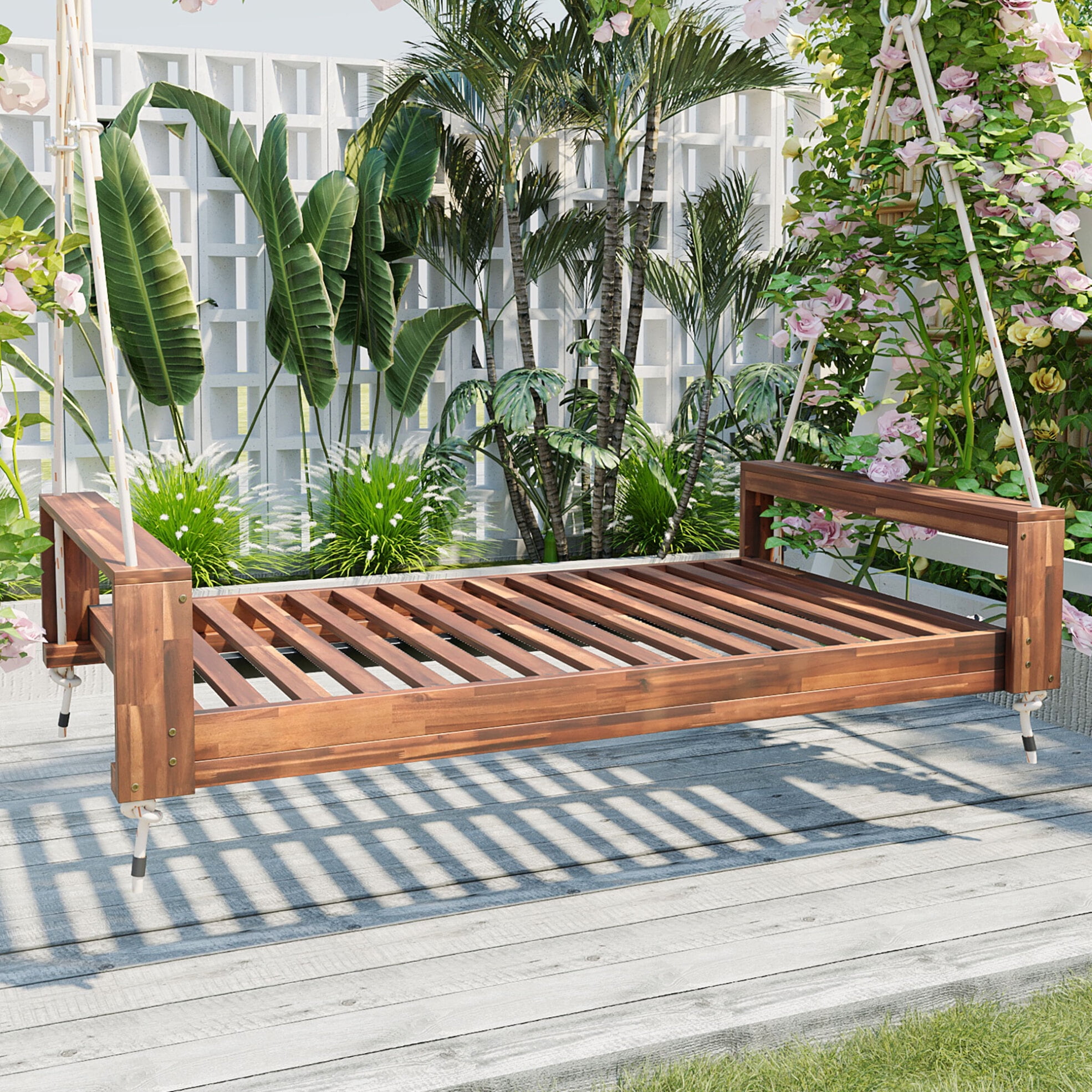 Patio Twin Size Garden Swing Bed, Patio Wooden Twin Size Porch