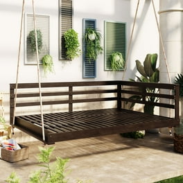 Patio Twin Size Garden Swing Bed, Wooden Porch Swing Frame with