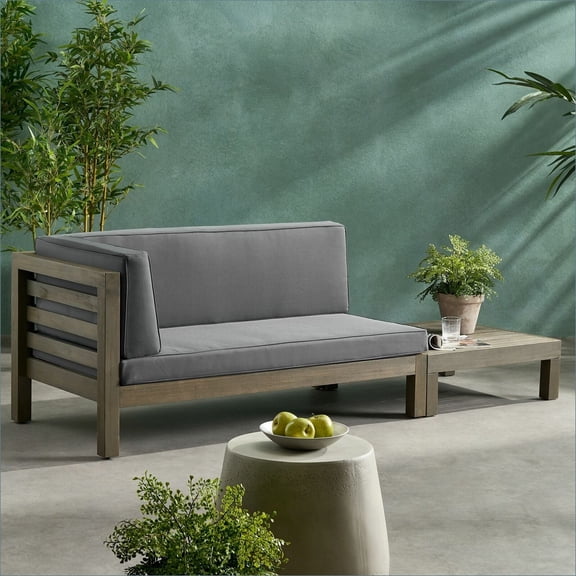 Patio Modern 2-Piece Outdoor Chat Set | Left Arm Loveseat + Coffee Table for Backyard Patio | charcoal gray | Acacia Wood