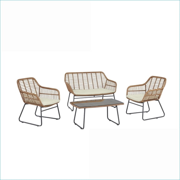 Patio Modern 4-Piece Outdoor Conversation Set for Backyard Porch Poolside |Tan|Metal