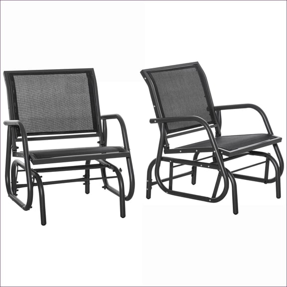 Patio Modern Outdoor Glider Chairs Set of 2, Breathable Mesh for Backyard Poolside Balcony | Black | Steel