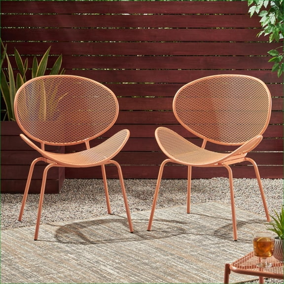 Patio Modern Retro Shell Chairs, Set of 2, Weather Resistant for Backyard Porch | Orange | Iron