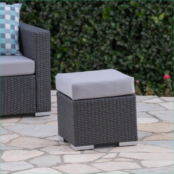 Patio Modern Slate Gray Brushed Silver Outdoor Lounge Sofa | For Backyard Porch | Grey+Silver | PE Rattan+Iron+Waterproof Fabric