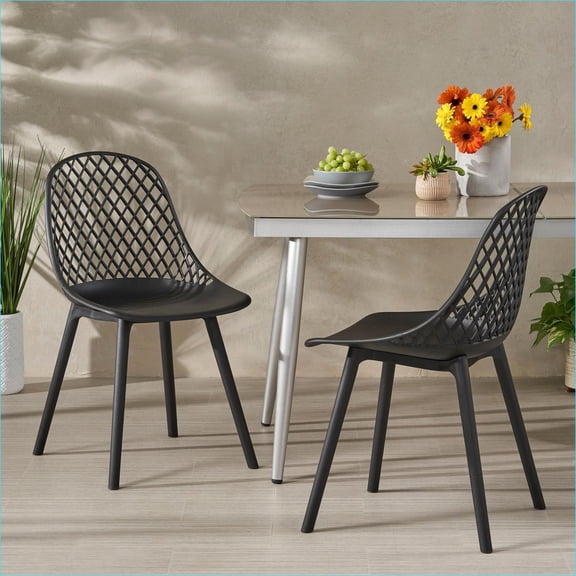 Patio | Modern Weather-Resistant Outdoor Dining Chairs for Backyard Porch | Black | Polypropylene