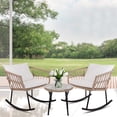 thumbnail image 1 of Patio Outdoor Boho Balcony Furniture Rocking Chairs Set,Wicker Rattan Small Patio Conversation Rocking Chairs and Glass Table,3 Piece Chat Set with Waterproof Cushions, 1 of 5