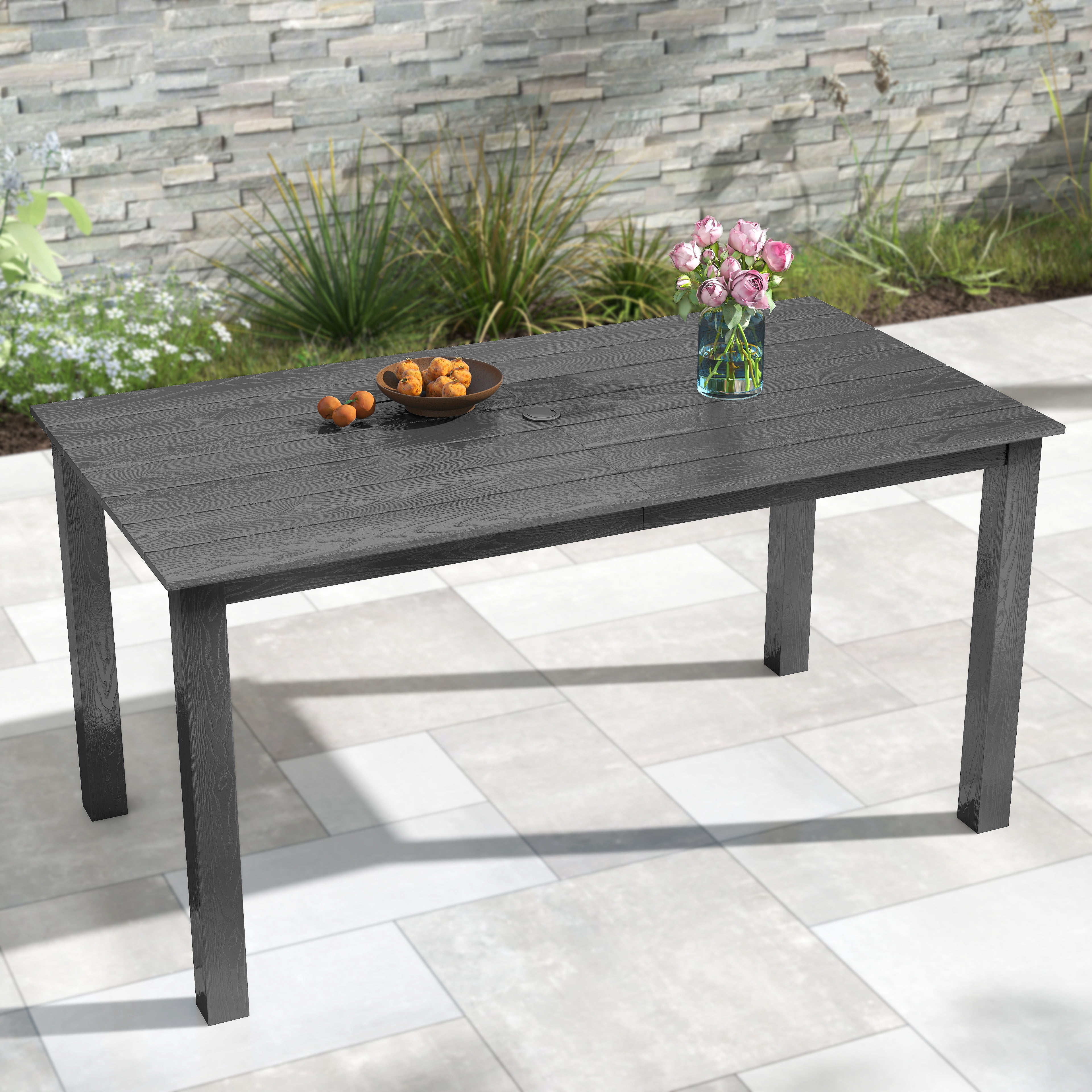 can i get big patio table with umbrella without chairs PHI VILLA Square Outdoor for 8, Brown Metal Table w/ Hole A modern wood Outdoor Patio Table and Umbrella