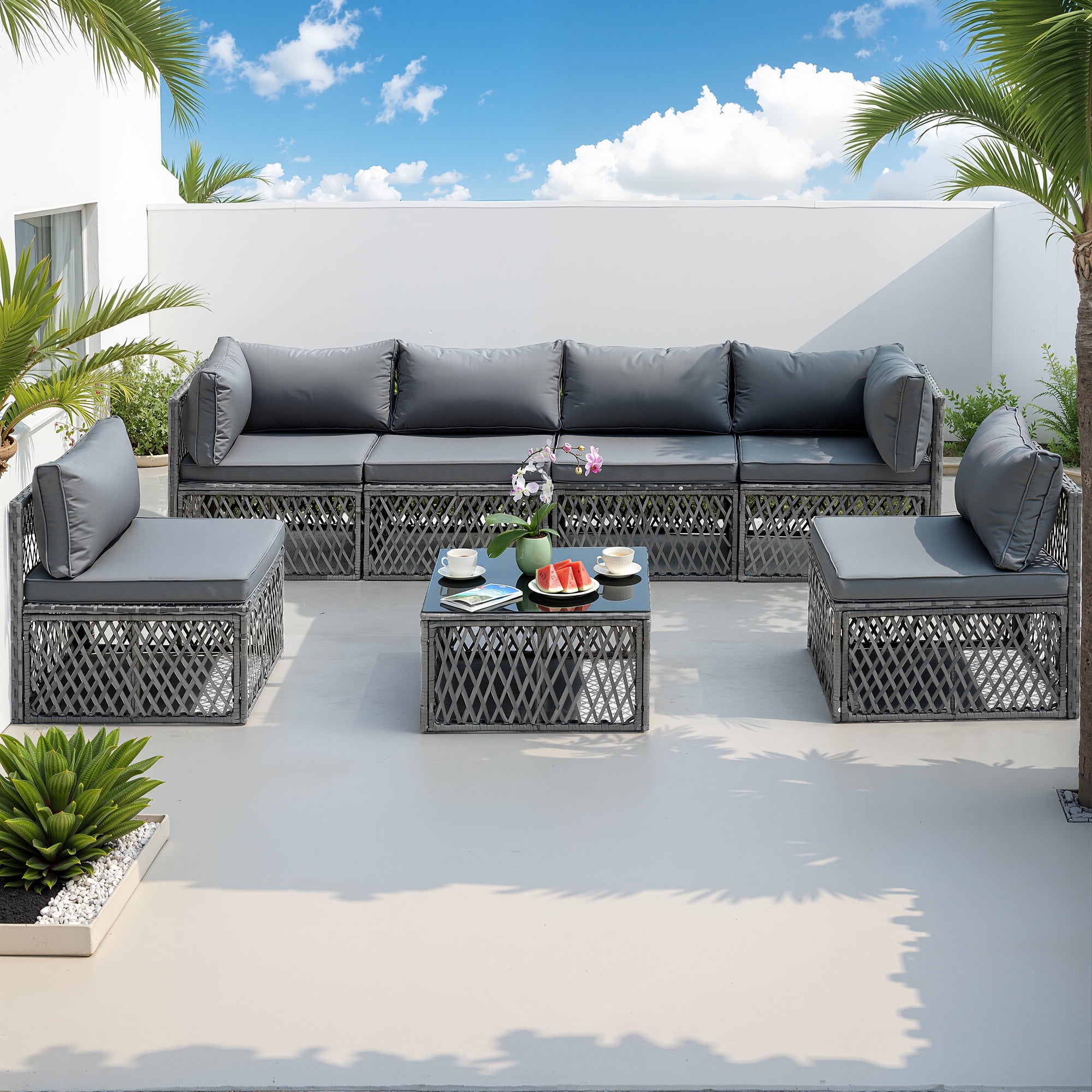 ꙳★*゜♻️ PATIO ꙳★*゜ UDPATIO 7 Pieces Outdoor Patio Furniture Set, Outdoor Wicker
