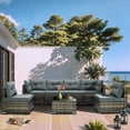 thumbnail image 1 of Patio Outdoor Furniture Sets, 7 Pieces All-Weather Rattan Sectional Sofa with Tea Table & Cushions, PE Rattan Wicker Sofa Couch Conversation Set for Garden Backyard Poolside, 1 of 8
