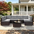 thumbnail image 1 of Patio Outdoor Furniture Sets, 7 Pieces All-Weather Rattan Sectional Sofa with Tea Table & Cushions, PE Rattan Wicker Sofa Couch Conversation Set for Garden Backyard Poolside, 1 of 10