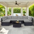 thumbnail image 1 of Patio Outdoor Furniture Sets, 7 Pieces All-Weather Rattan Sectional Sofa with Tea Table & Cushions, PE Rattan Wicker Sofa Couch Conversation Set for Garden Backyard Poolside, 1 of 11