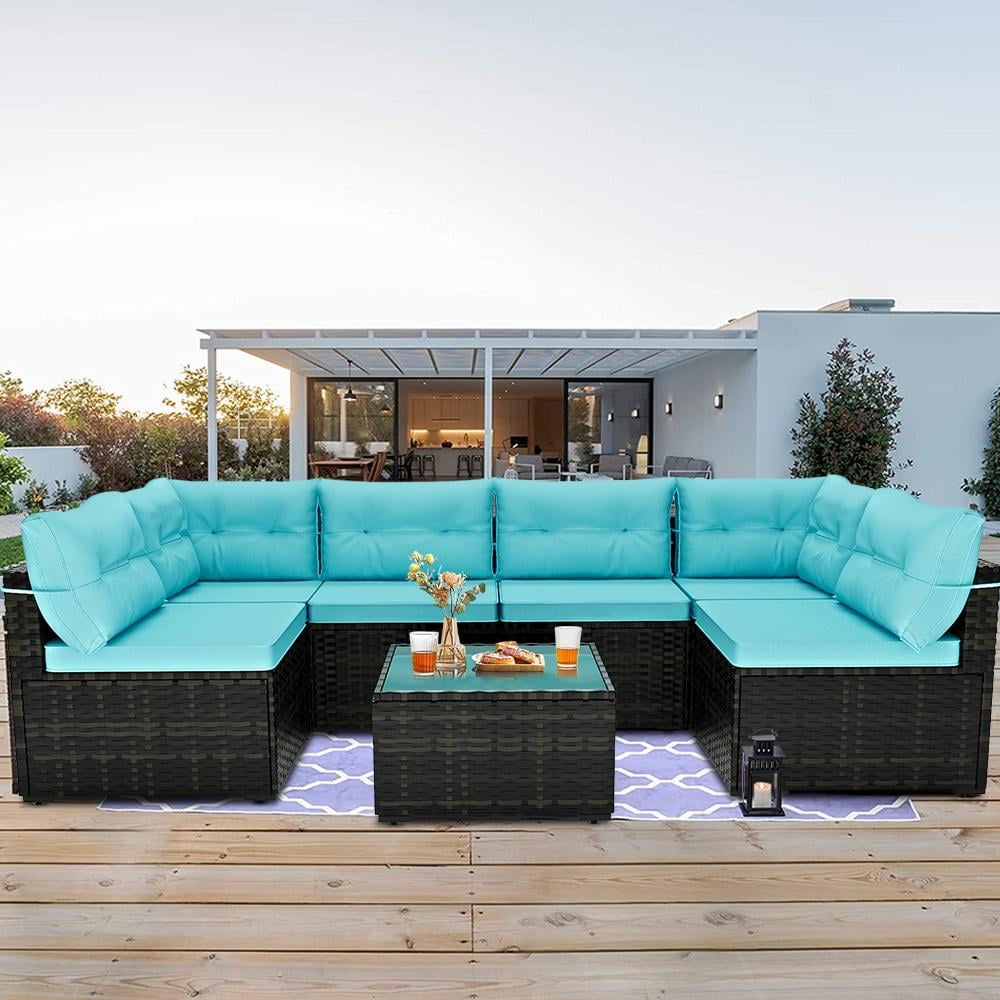 Patio Outdoor Furniture Sets, 7 Pieces AllWeather Rattan Sectional