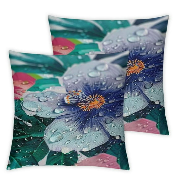 Patio Outdoor/Indoor Decorative Lumber Pillow Water Repellent Set of 2 Lumber Throw Pillow for Patio Garden Funiture (12''x20'', Green Flowers)