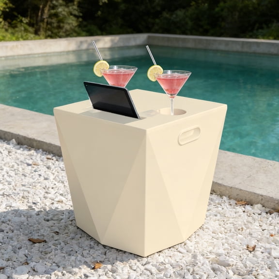 FHVIT Outdoor Side Table, Modern Weather-Resistant In Pool Table for Pool & Patio Beige