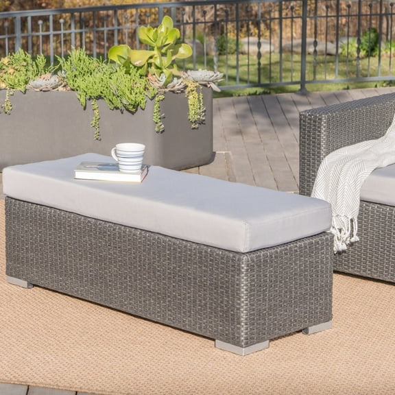 Patio Picnic Bench - Resin Wrapped Iron, 18.75 In Width Comfortable Foam Cushion, Detachable Cover