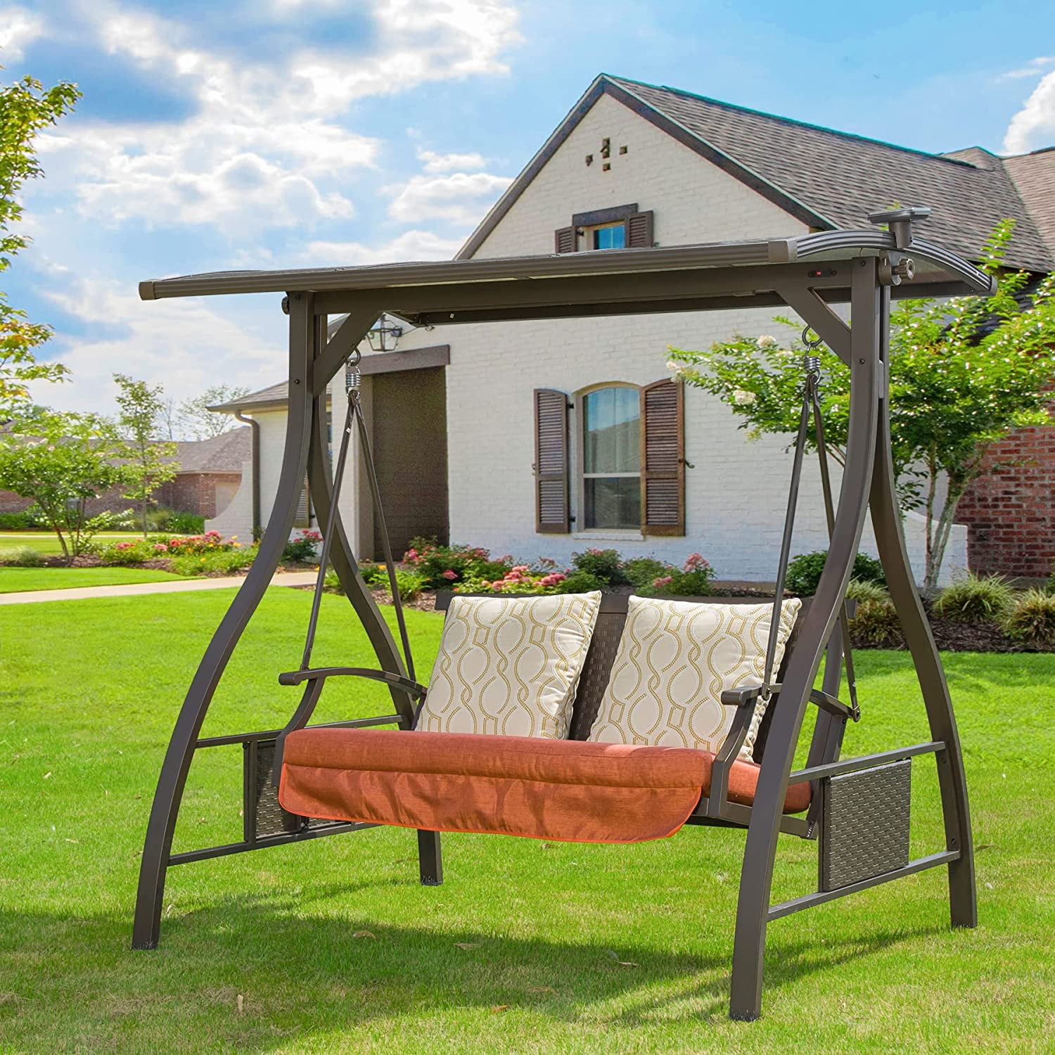 Patio Porch Swing 2 Person Adjustable Canopy Deluxe Hammock Swing Glider  with Solar LED Light and 2 Sunbrella Cushions for Outdoor Garden, Balcony,  Backyard by Domi outdoor living - Walmart.com, image size:1500x1500