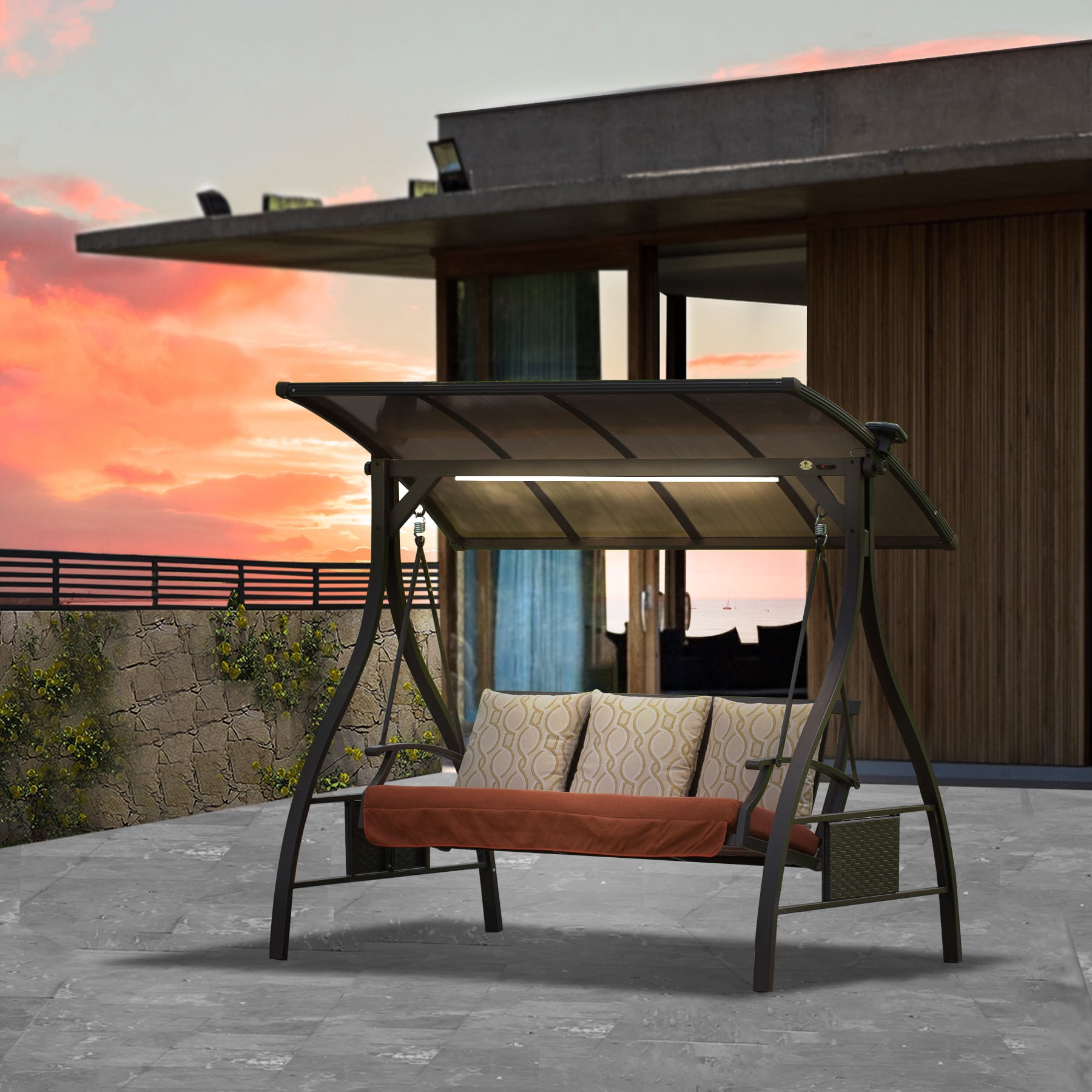 DIOS PRO−C Domi Outdoor Living 3-Person Patio Porch Swing with Adjustable