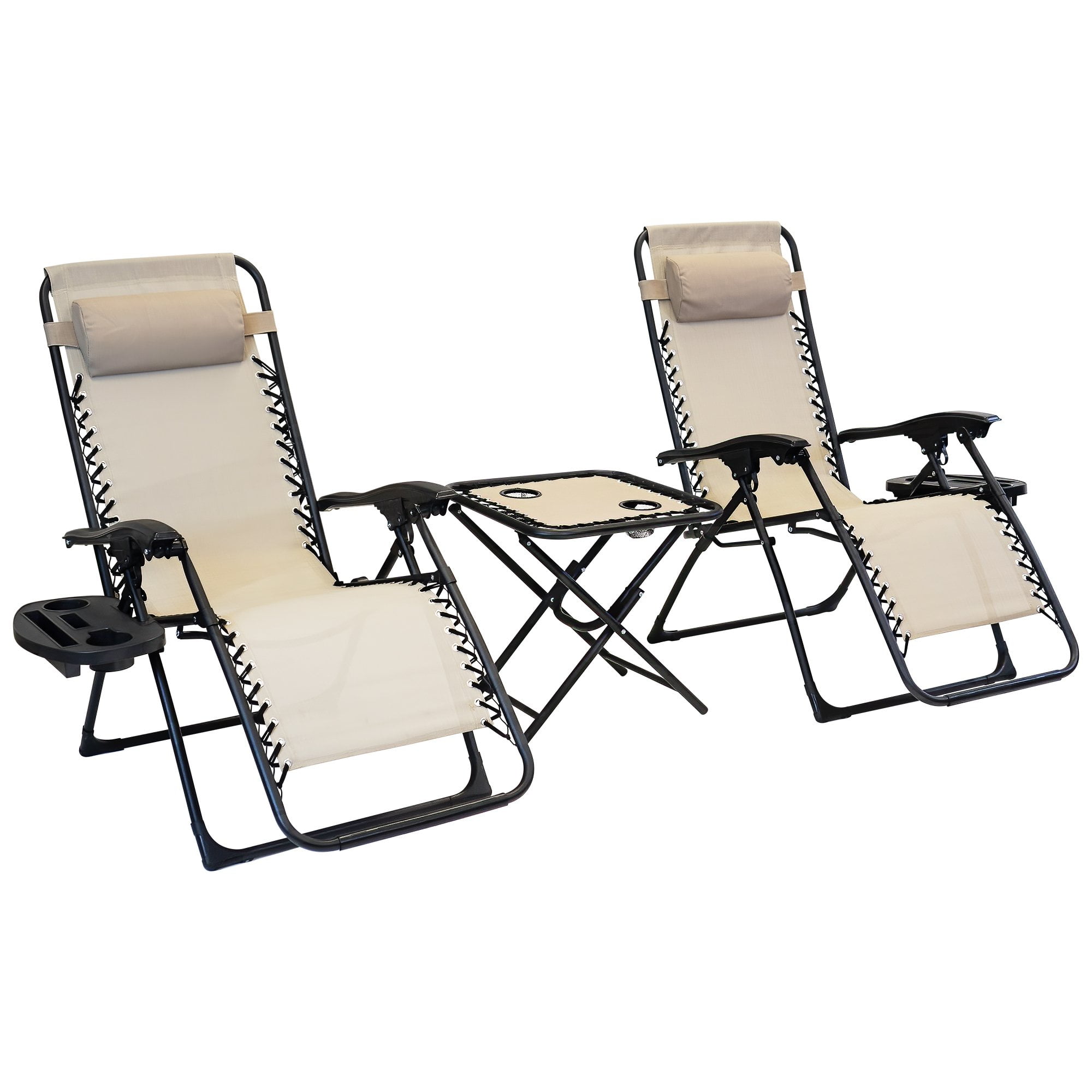 Patio Premier 3pc Zero Gravity Set 2 Chairs with Cupholders, 1 Table