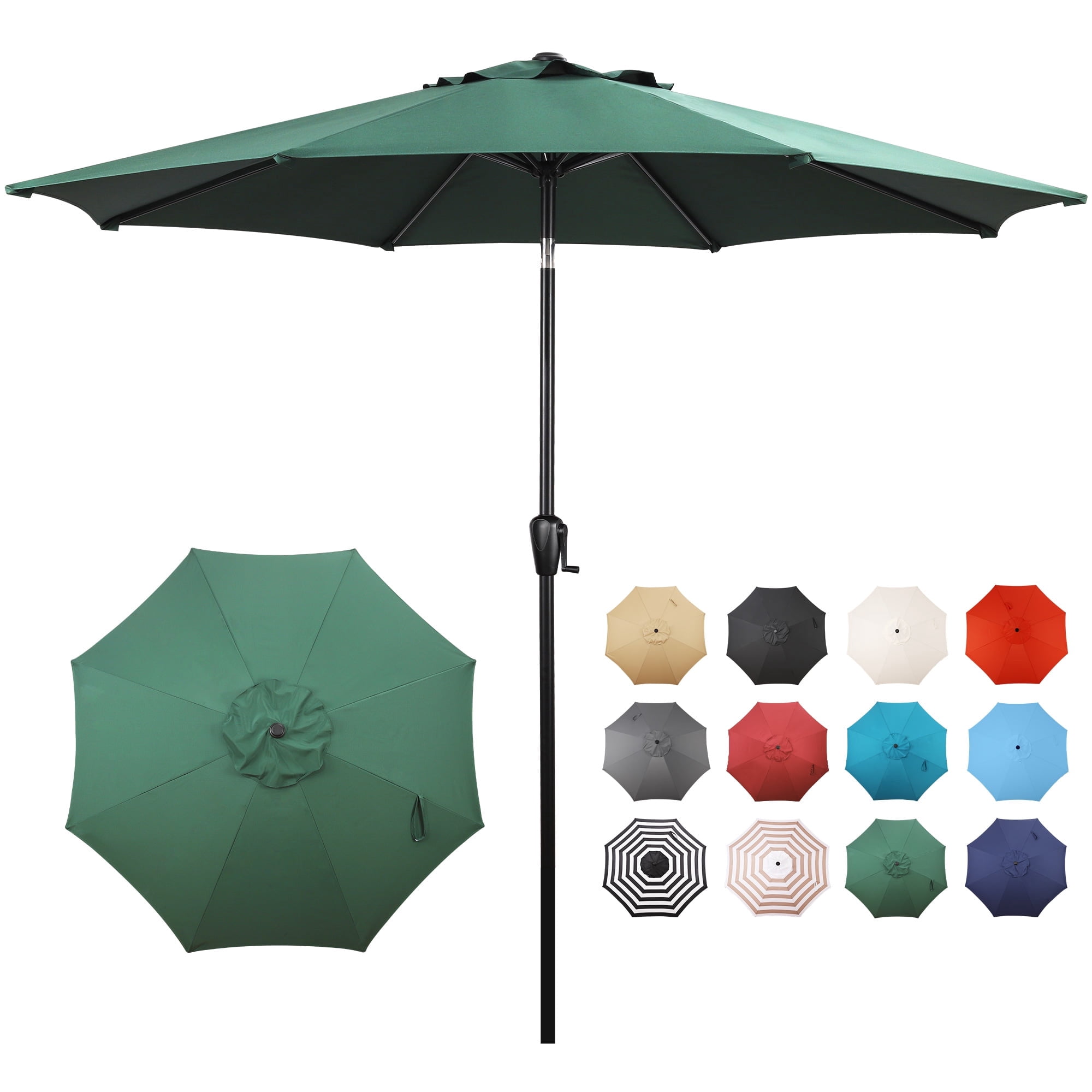 9-foot round solar aluminum patio umbrella in chino Patio Premier 9' Round 8-Rib Aluminum Market Umbrella in Hunter Green