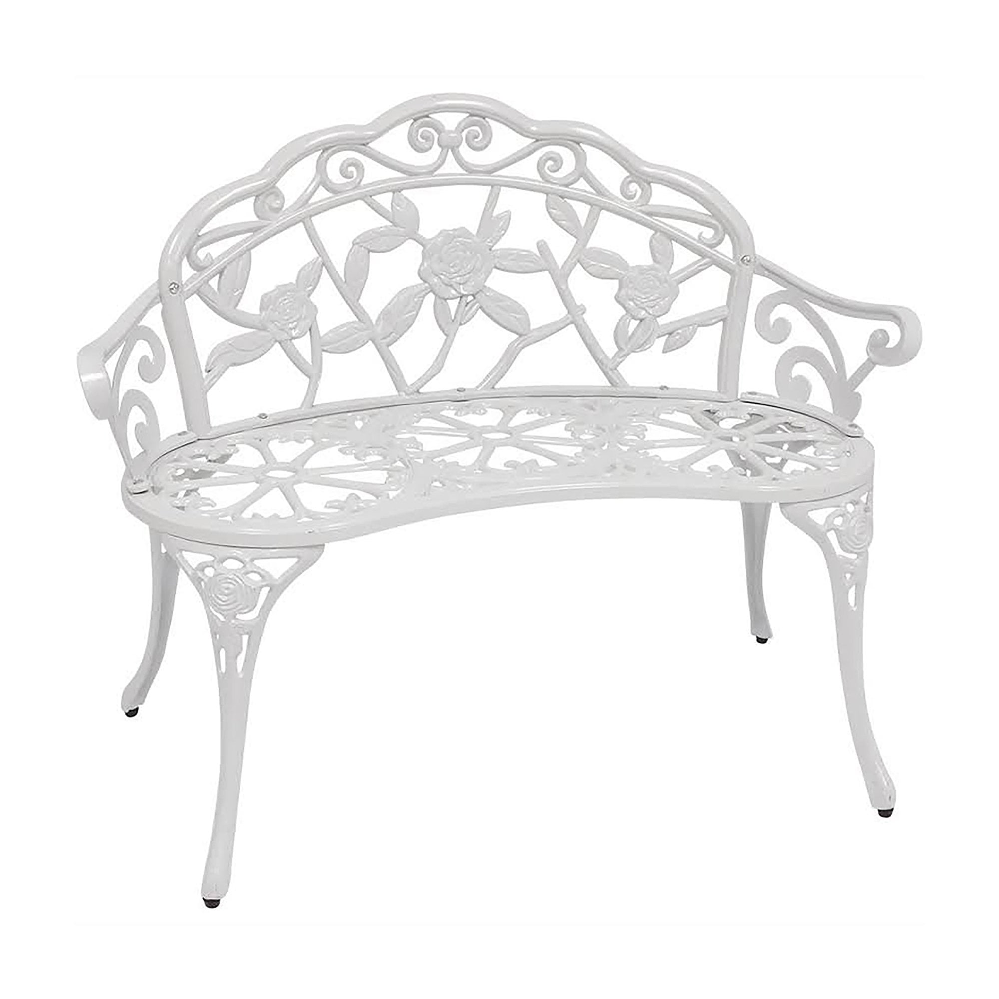 White Cast Iron and Aluminum Rose Garden Park Bench