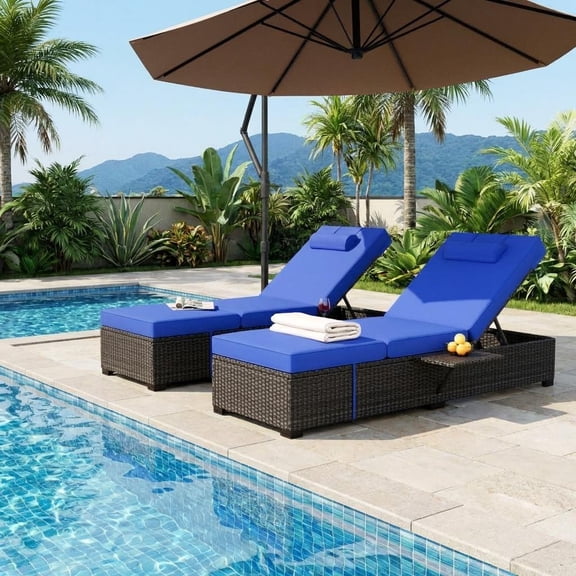 Patio Rattan Chaise Lounge Chair, 5-Position Adjustable Backrest with Foldable Side Table, All-Weather PE Rattan, 350LBS Capacity