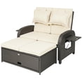 thumbnail image 1 of Patio Rattan Daybed, Wicker Outdoor Daybed with Storage Ottoman, Loveseat with Adjustable Backrest, Side Tables, Beige, 1 of 6