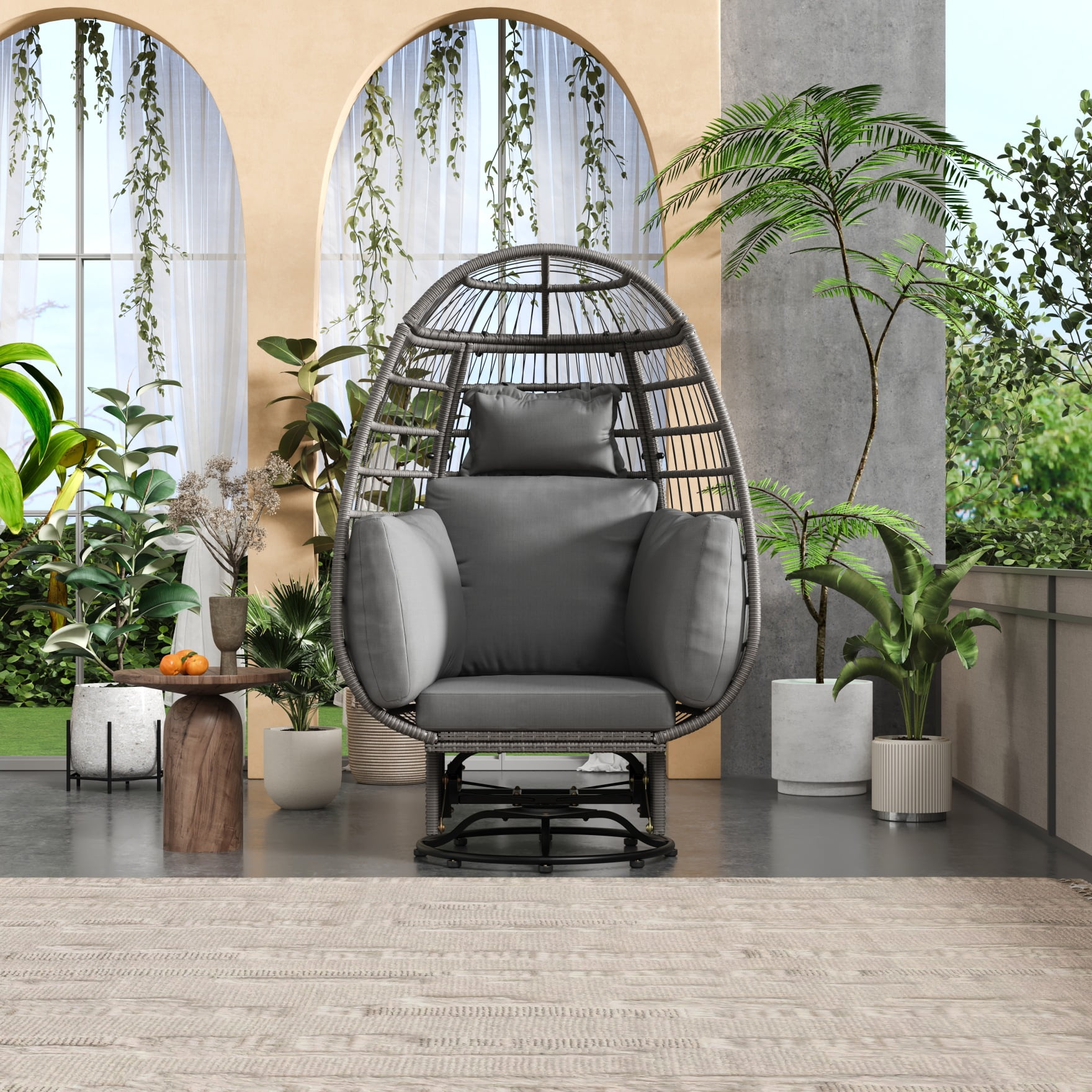 Patio Rattan Egg Chair with Rocking Function, Stylish Outdoor Wicker ...