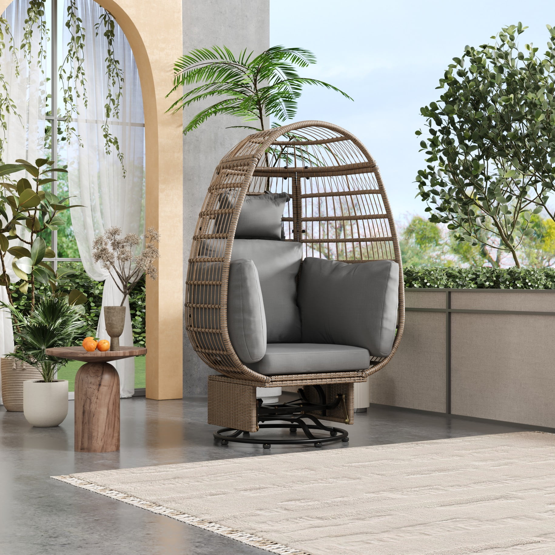 Patio Rattan Egg Chair with Rocking Function, Stylish Outdoor