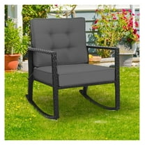 Patio Rattan Rocking Chair - Outdoor Glider Rocker with Cushions - 360 lbs Capacity - Rustic Style Lawn Furniture for Garden, Backyard, Deck - Black Rattan Frame