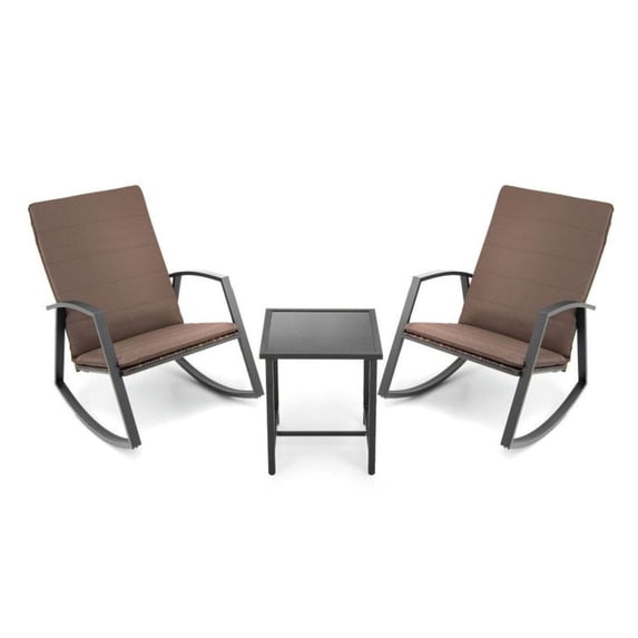 Patio Rattan Rocking Furniture Set - 3 Pieces Outdoor Rocking Chairs with Table - Mix Gray PE Rattan Rocker Set - Weather Resistant for Backyard, Poolside, Patio