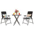 Patio Rattan Steel Folding Bistro Set, All Weather Resistant Wicker, 3