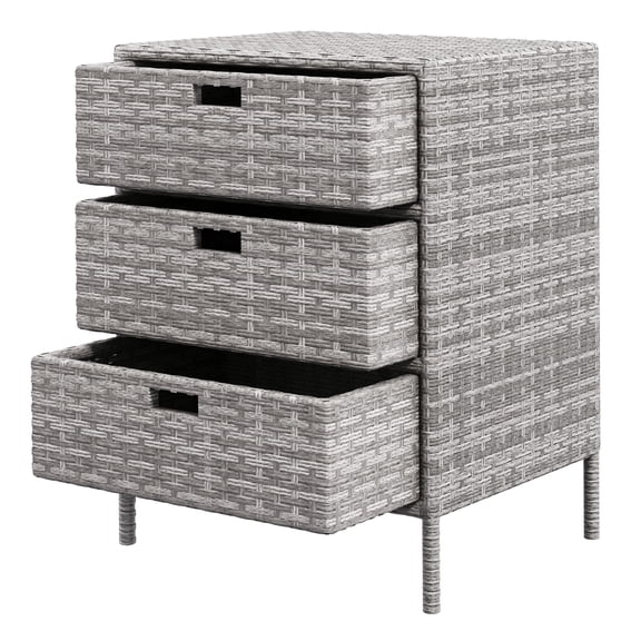 Patio Rattan Storage Cabinet - Outdoor Wicker Towel Rack Organizer - 3 Drawers - Poolside Storage - Gray