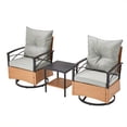 thumbnail image 1 of Patio Rattan Swivel Rocker Chairs Set of 3, Outdoor Dining Chairs with Cushion and Coffee Table, Patio Rocker Chair Set for Porch and Backyard, Beige, 1 of 10