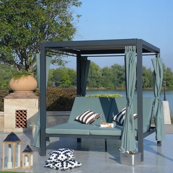 Patio Recline Cushioned Daybed with Rain Cover
