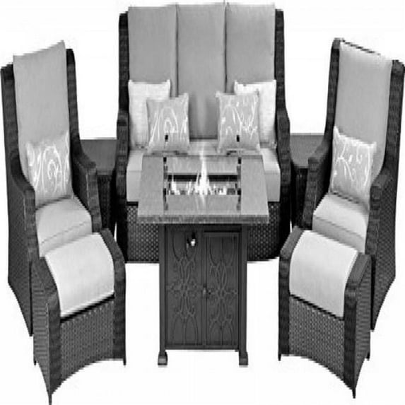 Patio Resort Lifestyles RMDSG8H Rome Canvas Heather Beige Fire Deep Seating Group - 8 Piece