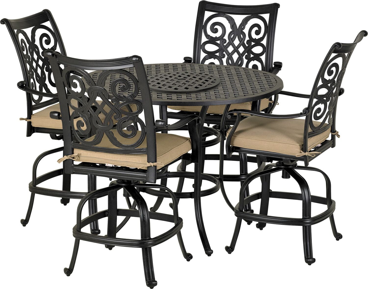 Venice Black Aluminum 5-Piece Counter Set with Beige Cushions