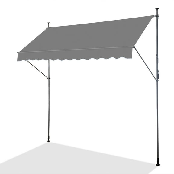 Patio Retractable Awning with Decorative Valance UV50+ Sun Protection, Waterproof, Height & Width Adjustable, No-Drill Installation, for Deck/Garden/Commercial Use,Gray