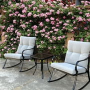 Patio Rocker In - Soft Cushions, Strong Metal Construction, With For Backyard Porch Outdoor Use , Ergonomic Chairs, Construction