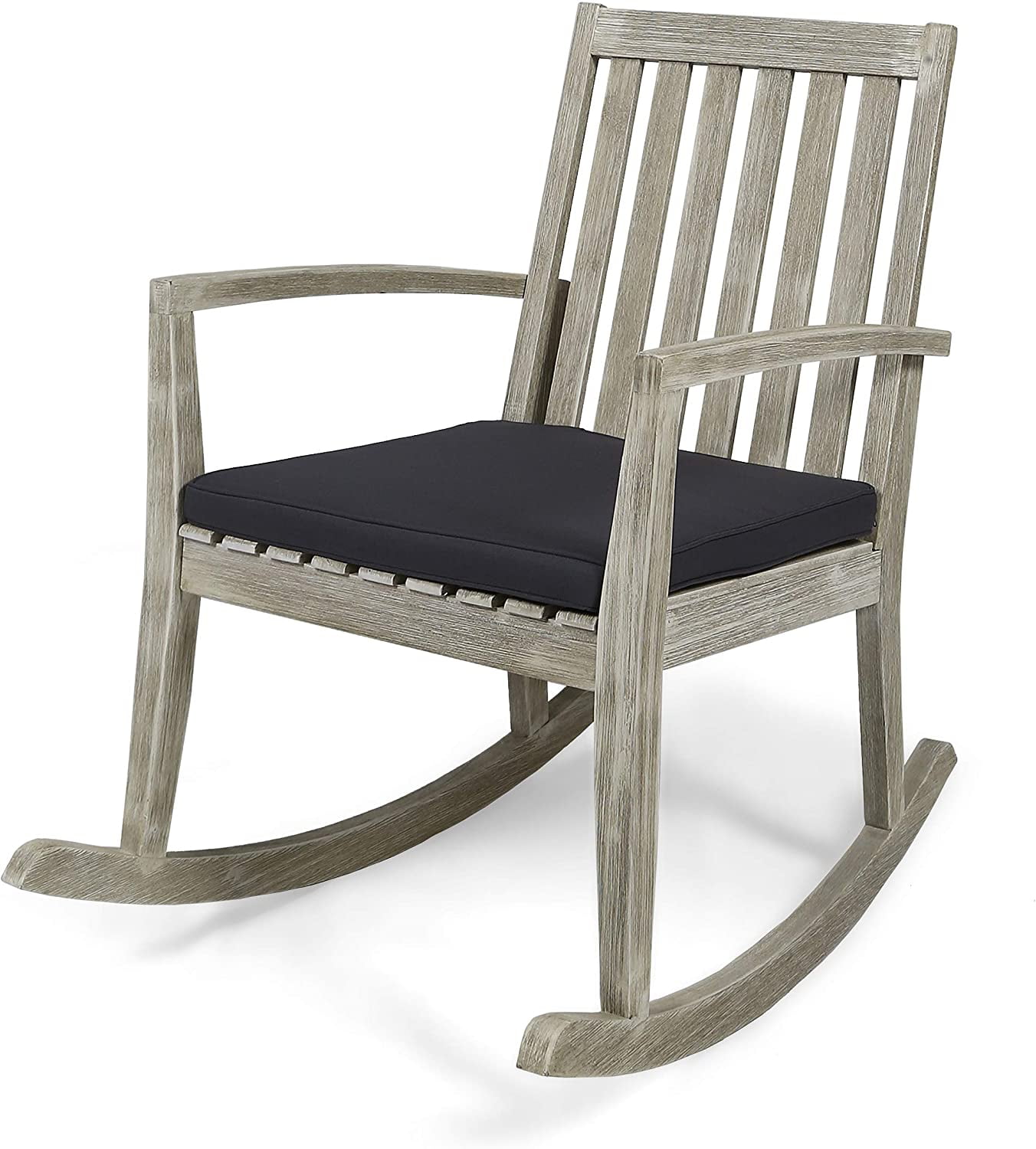 Gray Acacia Wood Outdoor Rocking Chair with Cushions