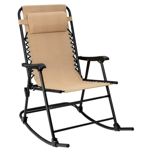 Patio Rocking Chair Chair Outdoor Folding Recliner Foldable Lounge Chair Outdoor Pool Chair for Patio, Poolside and Camping (Beige)