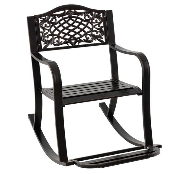 Patio Rocking Chair Outdoor Cast Aluminum Rocker w/ Footrest & Backrest