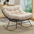 thumbnail image 1 of Patio Rocking Chair Outdoor and Indoor, Modern Metal Lounge Rocker with Thick 7'' Cushion, 400lbs Capacity, Ergonomic Design, Easy Assembly, Beige Cushion - Wood Texture Rocker, 1 of 6