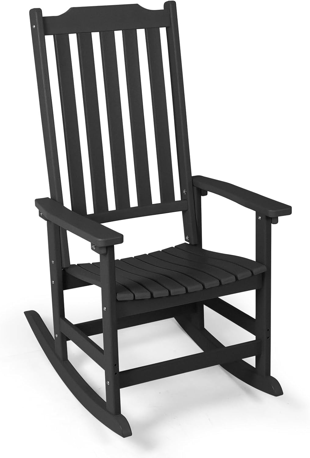 Black High Back All-Weather Rocking Chair with Arms