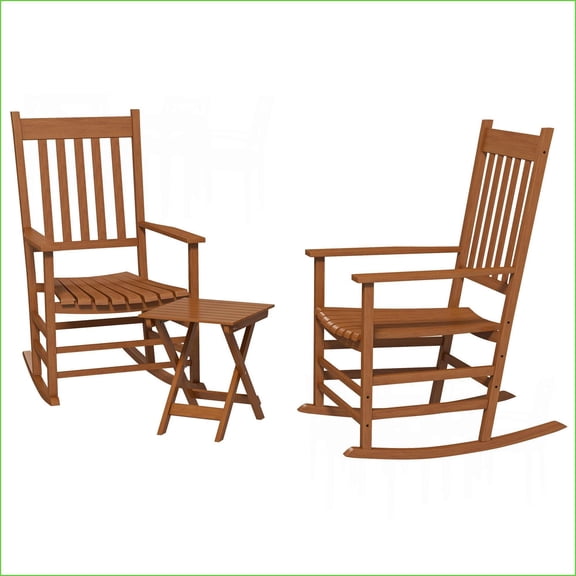 Patio Rocking Chair Set of 2 with Side Table, Natural Poplar Wood, High Back, Teak Finish for Garden/Balcony/Porch, 352 lbs. | Natural Wood | Solid Wood