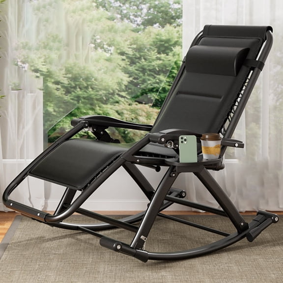 Patio Rocking Chair Zero Gravity Chair Outdoor Beach Chair With Pillow And Cup Holder, Foldable Lounge Ergonomic Design Chair For Camping Lawn Patio Yard And Indoor