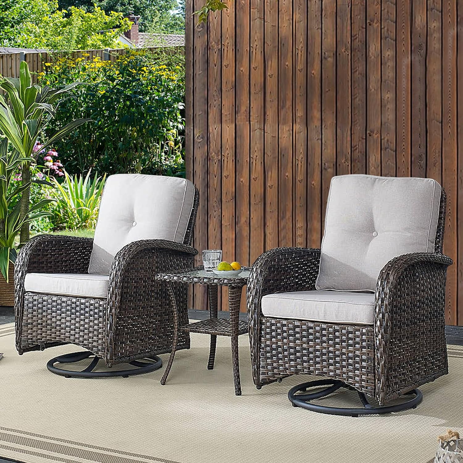Patio Rocking Chairs Wicker Set - Outdoor Rocking Chairs Set of 2 with ...