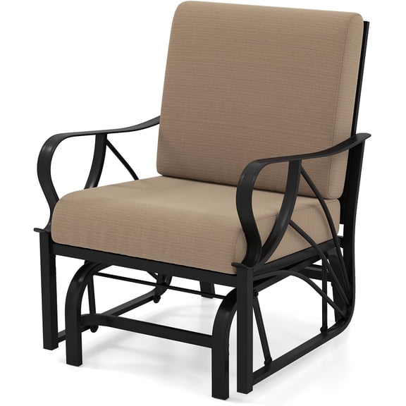 Patio Rocking Glider Chair, Outdoor Rocking Chair with Seat & Back Cushions, Gentle Gliding Motion & Heavy-Duty Metal Frame, Glider Rocker Chair for Porch, Garden, Yard, Lawn (Tan,1)