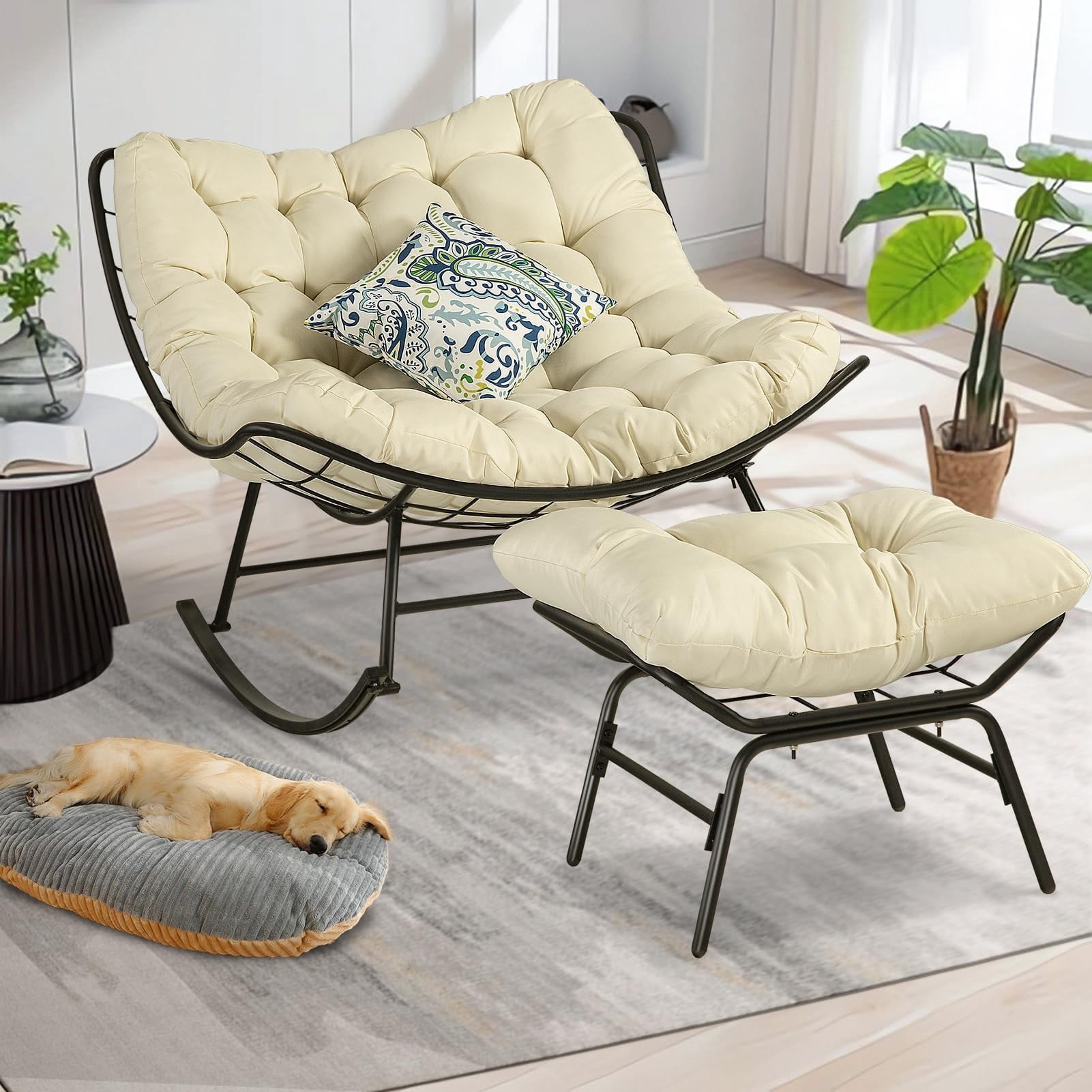 Patio Rocking Papasan Chair, Outdoor & Indoor Egg Reading Recliner ...