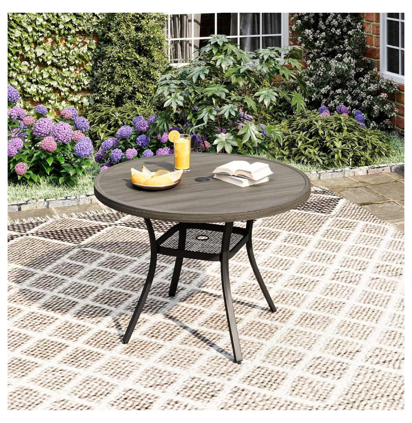 Patio Round Dining Table, 42" All Weather Round Outdoor Table with 1.57 ...