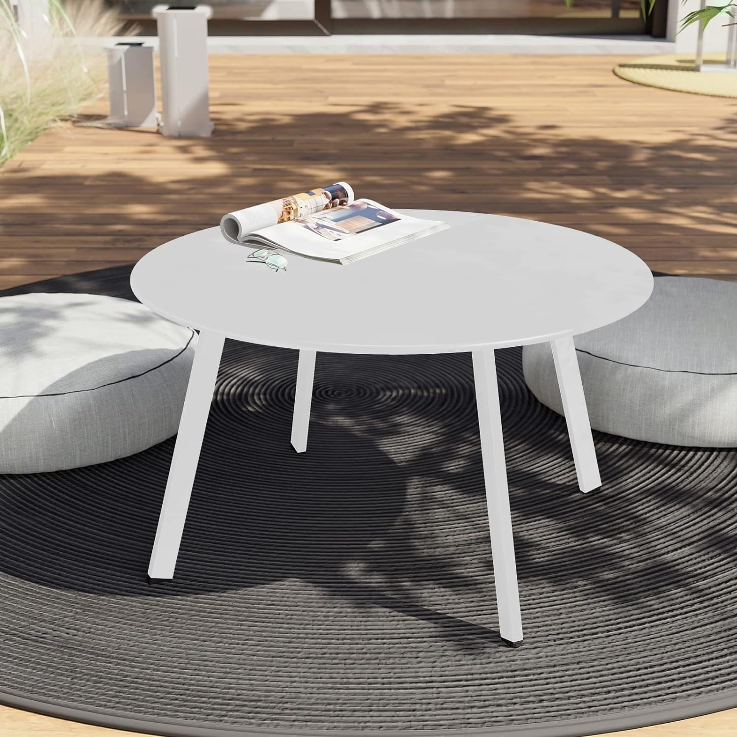 Patio Round Steel Patio Coffee Table, Weather Resistant Outdoor Large ...